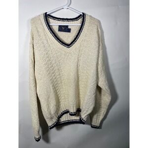 Lake‎ Harmony Rowing Club Men's Cream V-Neck Knit Sweater Medium USA Made